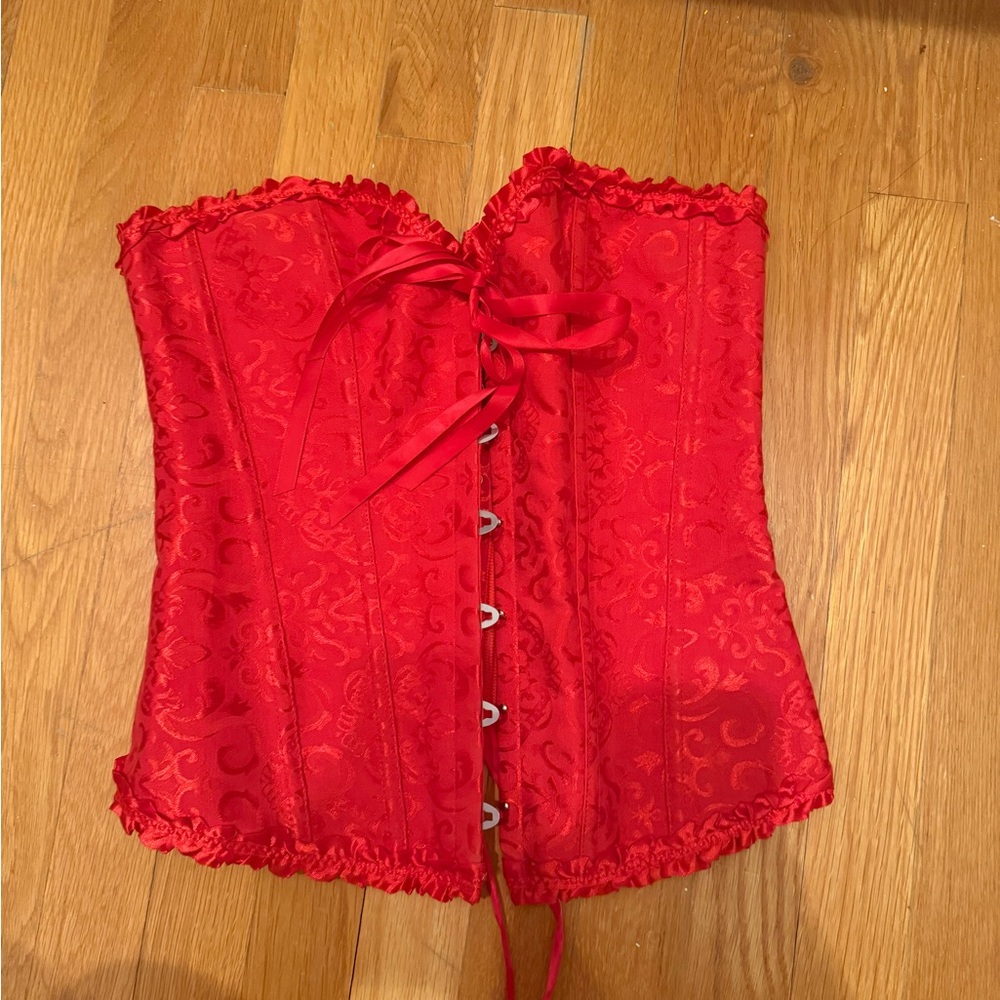 Red Lace-Up Corset Top